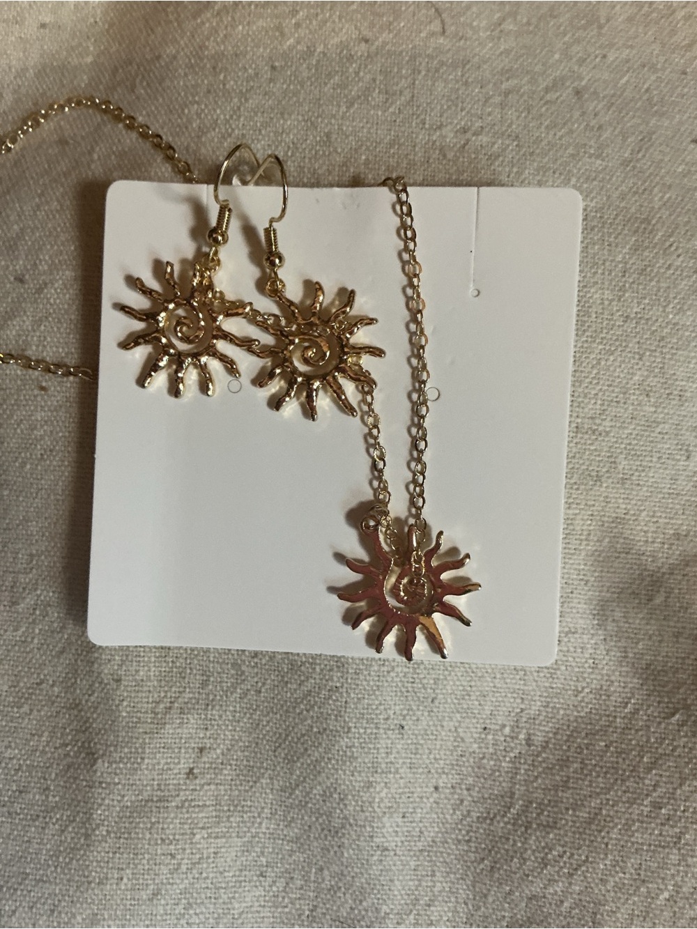 Gold Sunburst Necklace and Earrings Set - Women Jewelry
